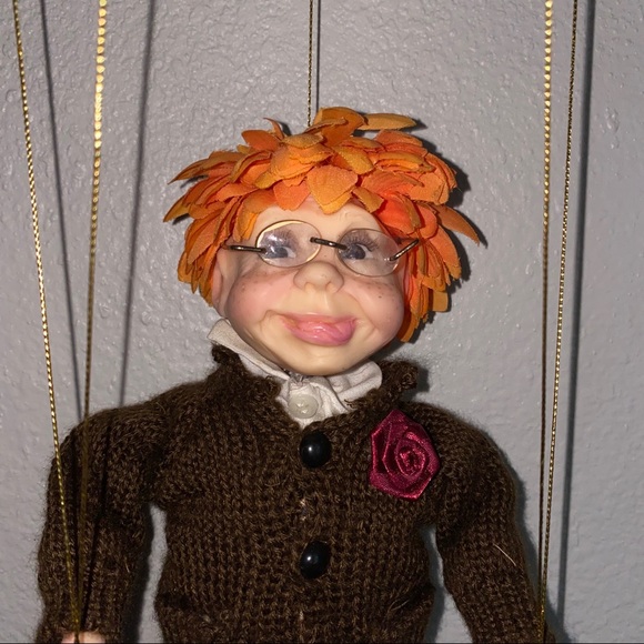 Handcrafted Whimsical Bespectacled Boy Marionette - Picture 6 of 11